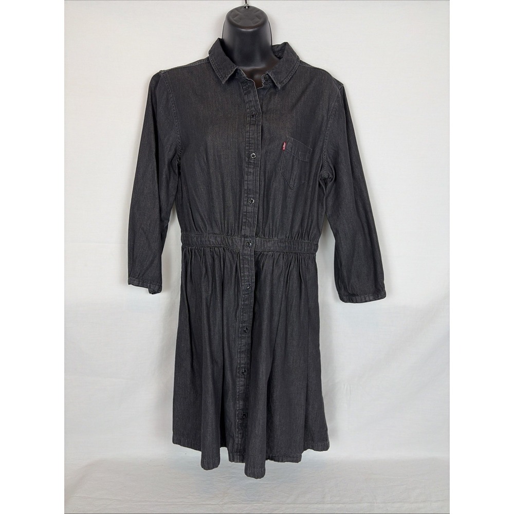 Levi's Women's Black Denim 3/4 Sleeve Button-Up Point Collar Shirt w/ Pockets M